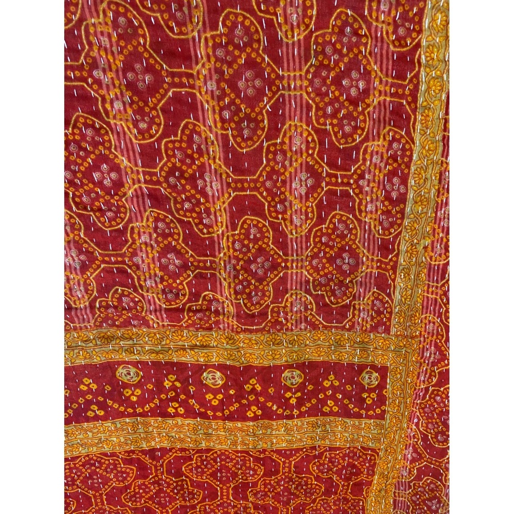 Kantha Quilt Reversible Cotton Twin Throw Blanket Green Blue Red Paisley Floral - Picture 7 of 8